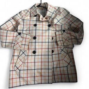 Coach Plaid Pea Coat - Cream, Blue, Red